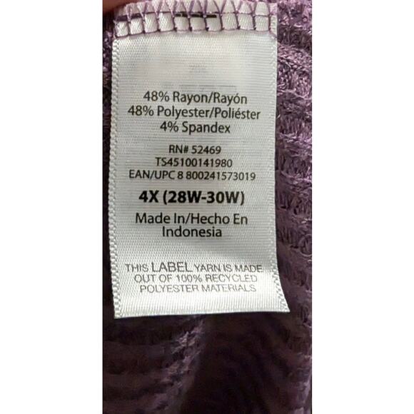 Terra & Sky Shirt Plus Size 4X 28 30 Top Tunic V Neck Long Sleeve Purple Soft - Picture 4 of 4